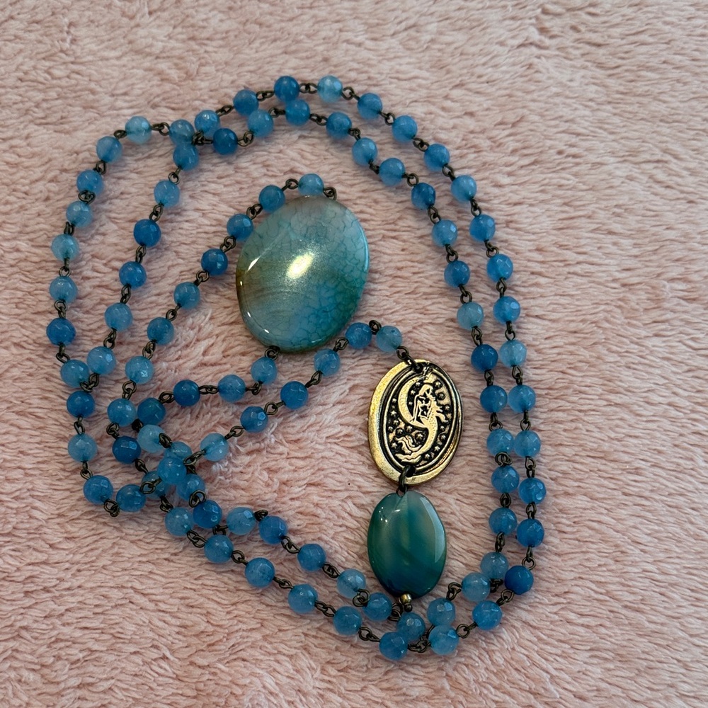 Katia Designs Blue Bead Rosary Necklace: Manifesting Moon Mermaid Goddess - Picture 3 of 4